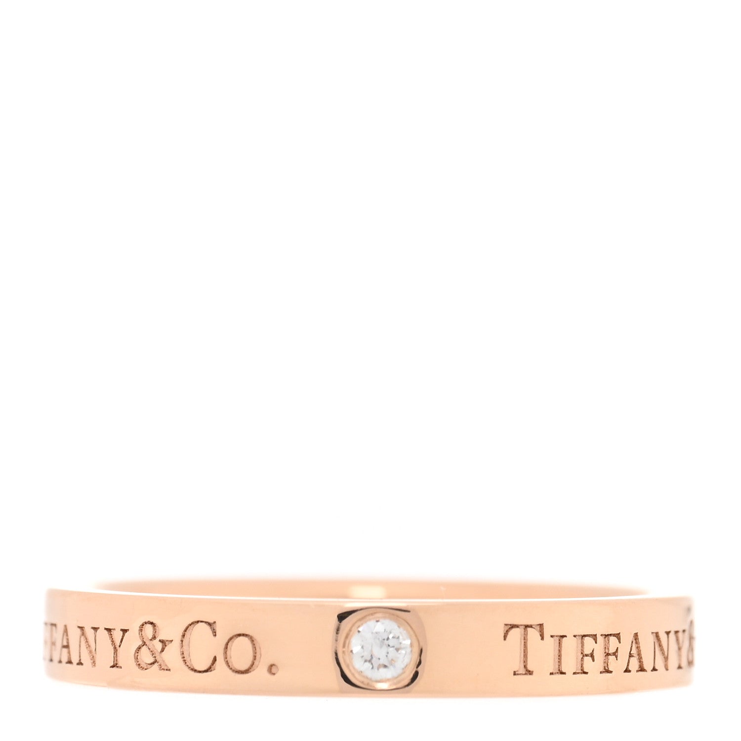 Tiffany 18K Rose Gold Diamond Logo Band Ring 53 6.25 1 of 4