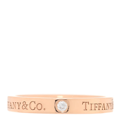 Tiffany 18K Rose Gold Diamond Logo Band Ring 53 6.25 1 of 4