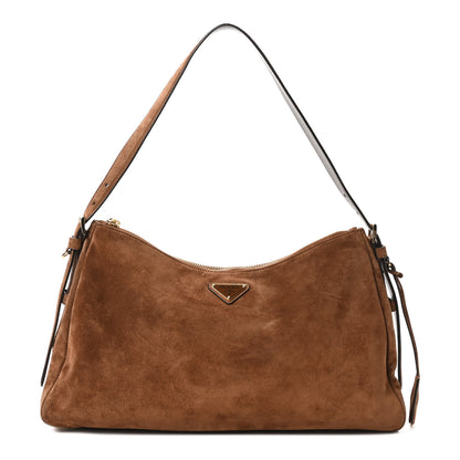 Prada Scamosciato Suede Large Aimee Shoulder Bag Cacao 1 of 10