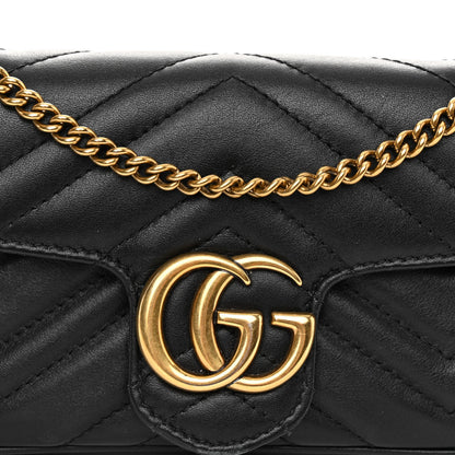 Gucci Calfskin Matelasse Super Mini GG Marmont Shoulder Bag Black 8 of 11