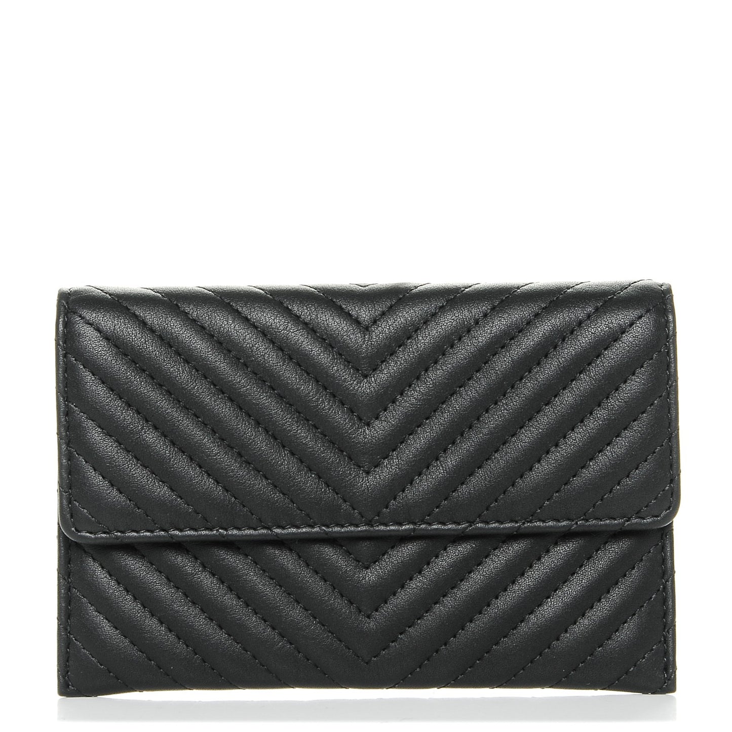 Calfskin Chevron Wallet On Chain WOC Insert Black