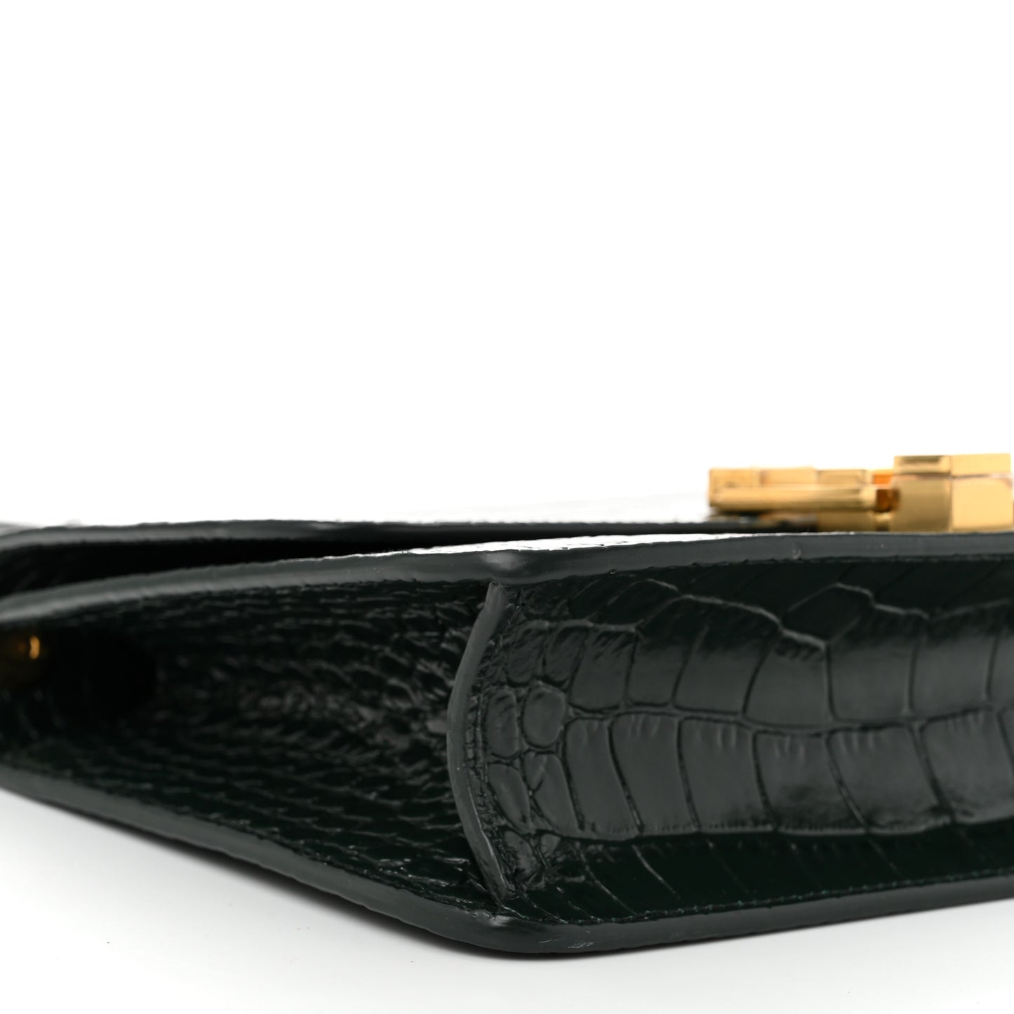 Calfskin Crocodile Embossed Carre Satchel Dark Mint