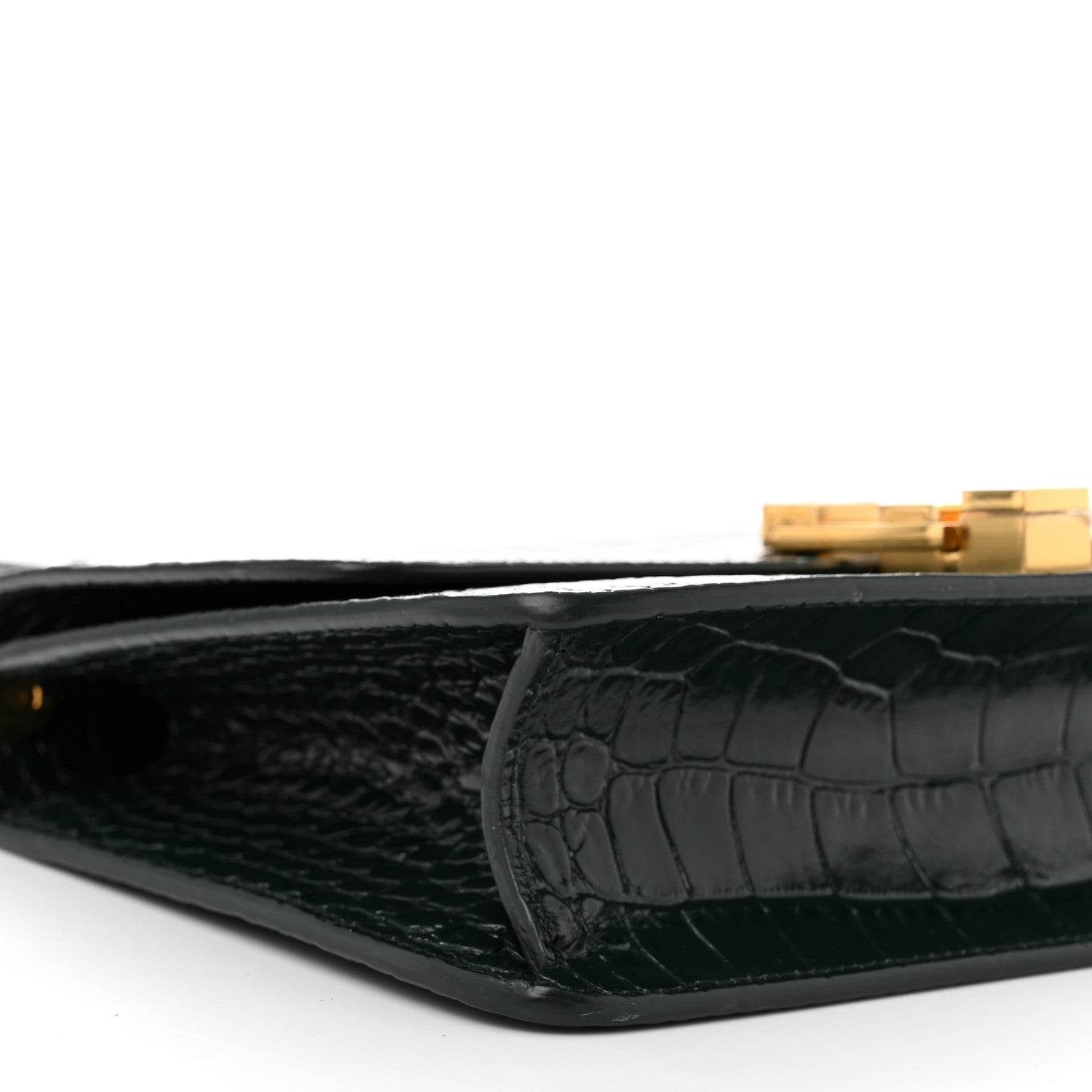 Saint Laurent Calfskin Crocodile Embossed Carre Satchel Dark Mint 9 of 10