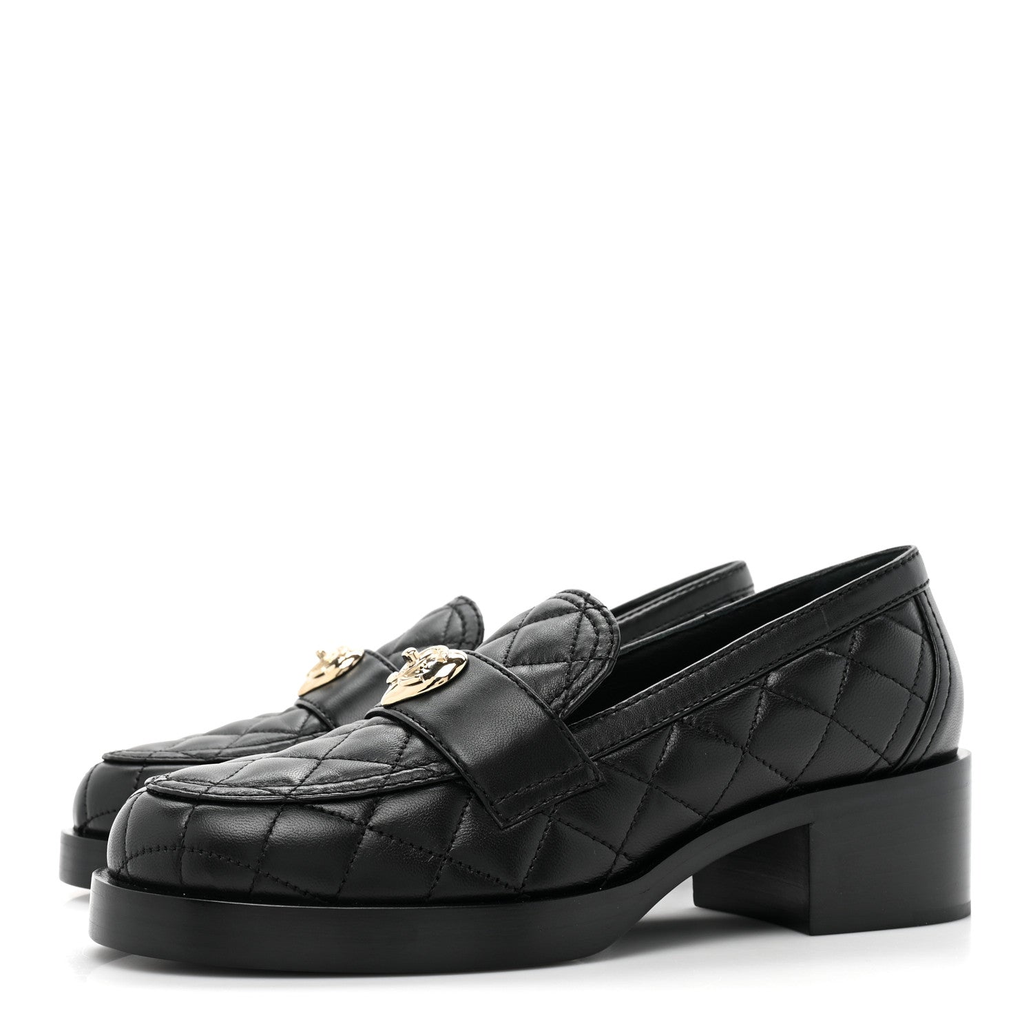 Chanel Lambskin Quilted CC Heart Loafers 37 Black 3 of 9