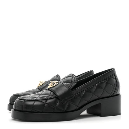 Chanel Lambskin Quilted CC Heart Loafers 37 Black 3 of 9