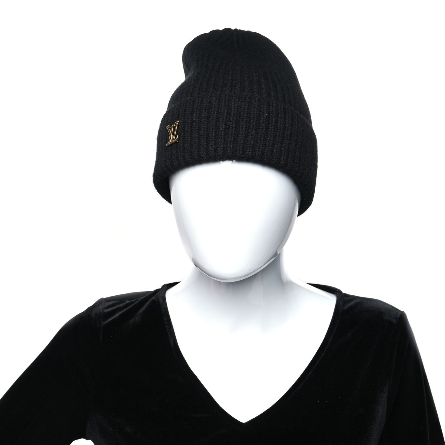 Cashmere Ribbed LV Spark Beanie Black