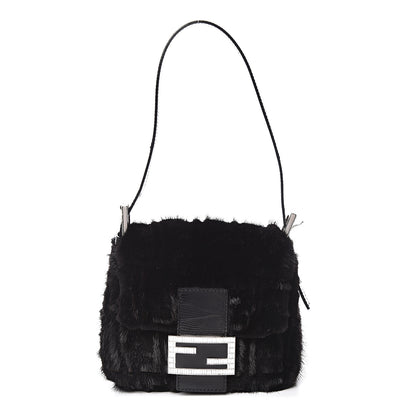 Fendi Rabbit Fur Crystal Baguette Black 1 of 10