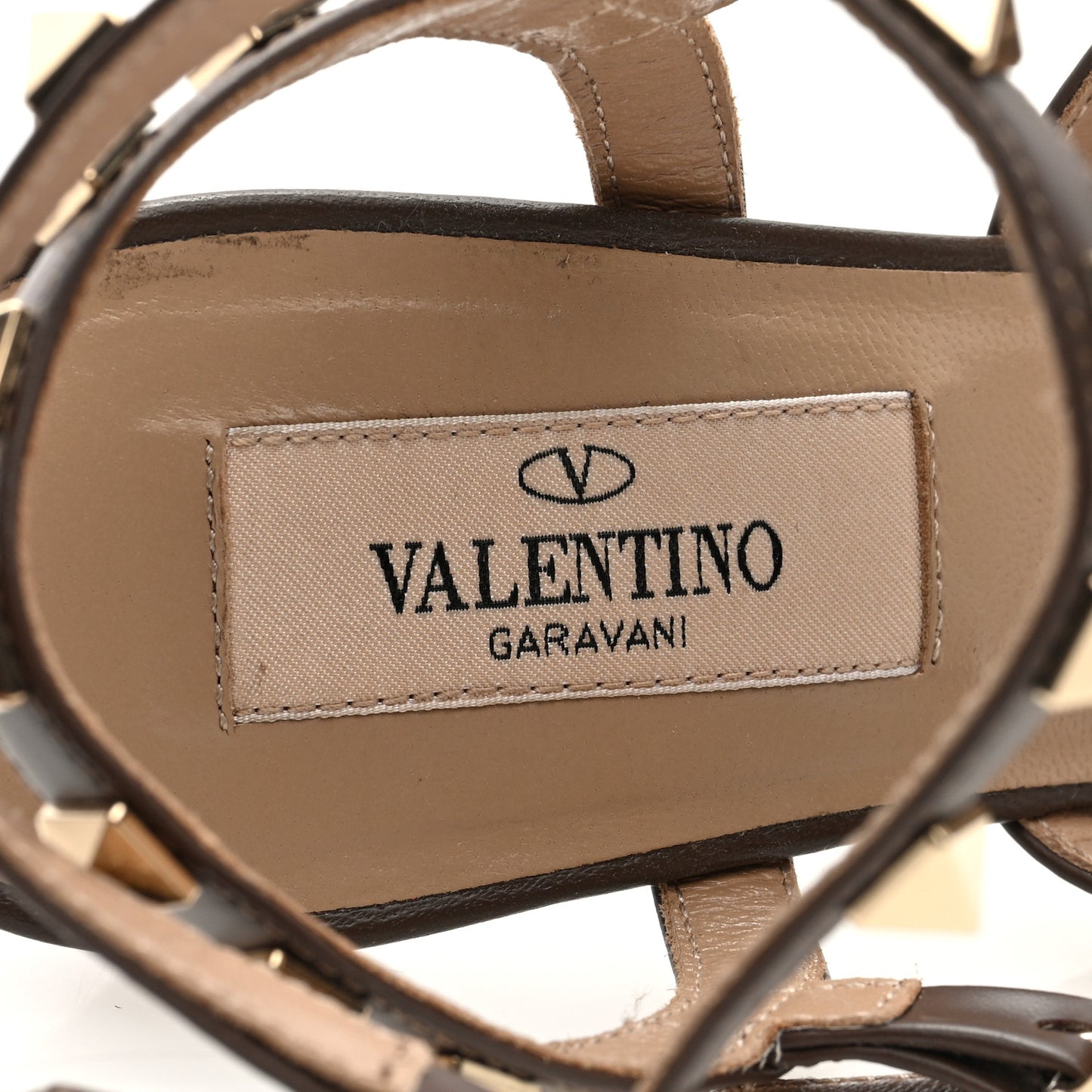 Calfskin Nappa Rockstud Gladiator 105mm Sandals 35.5 Brown