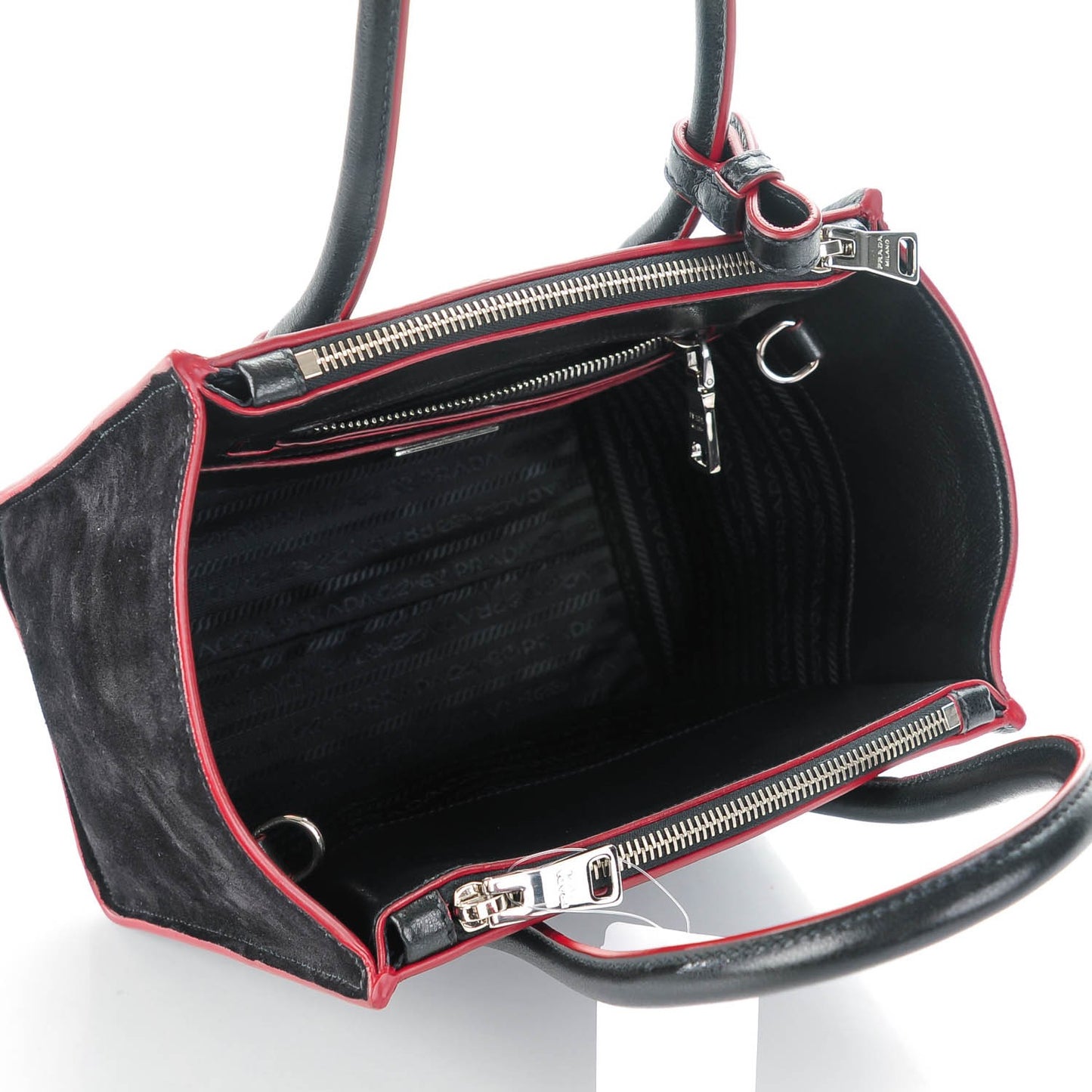 Glace Calf Suede Mini Twin Pocket Tote Nero Black