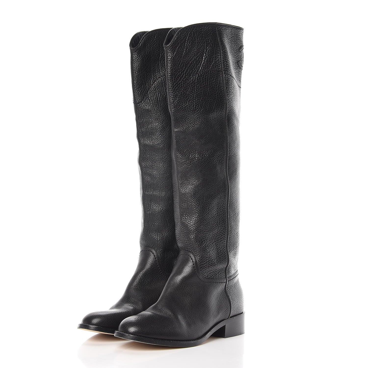 Chanel Calfskin Ascot Knee High CC Boots 37.5 Black 4 of 17