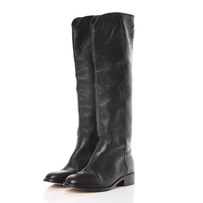 Chanel Calfskin Ascot Knee High CC Boots 37.5 Black 4 of 17