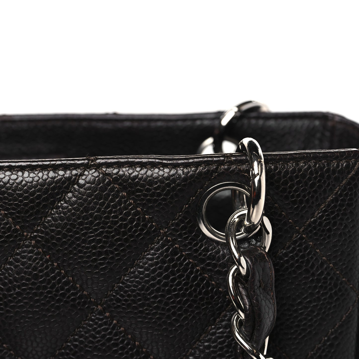 Caviar Quilted Petit Shopping Tote PST Dark Brown