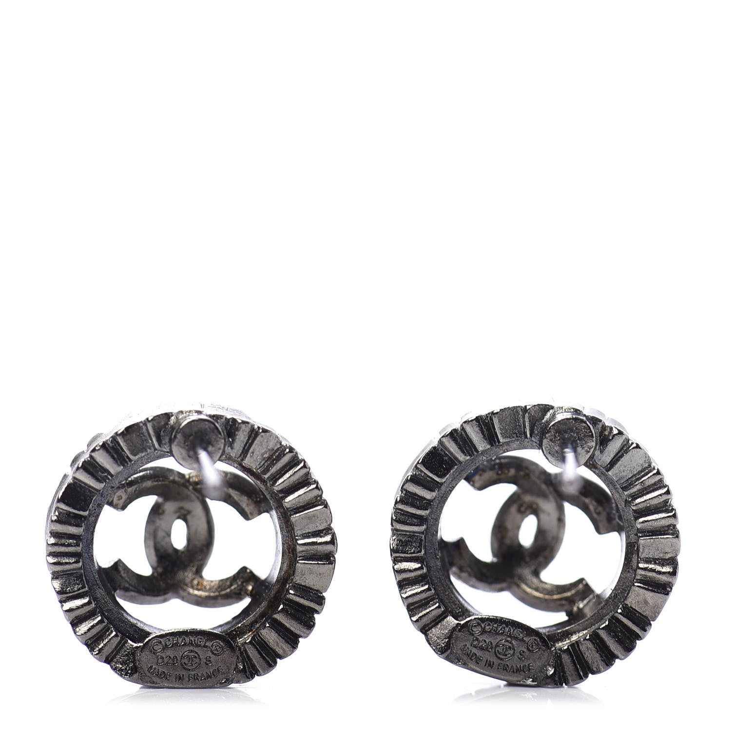 Chanel Ruthenium Crystal CC Round Earrings Silver 3 of 5