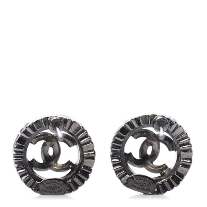 Chanel Ruthenium Crystal CC Round Earrings Silver 3 of 5