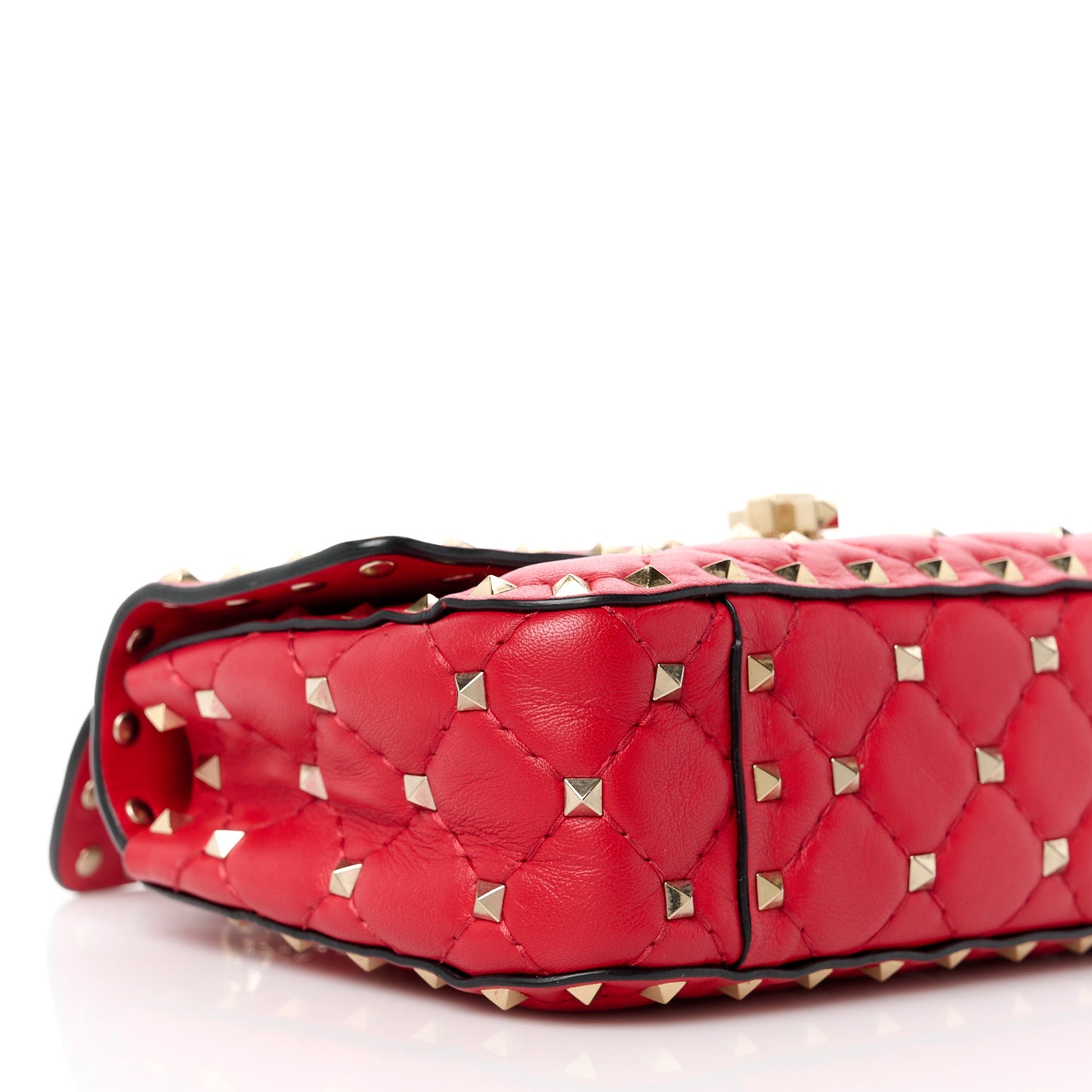 Lambskin Small Rockstud Spike Shoulder Bag Red