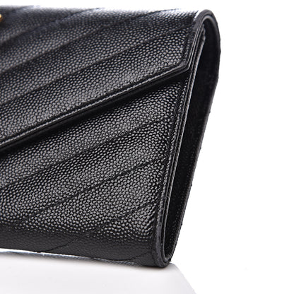 Saint Laurent Grain De Poudre Matelasse Chevron Monogram Flap Wallet Black 9 of 12