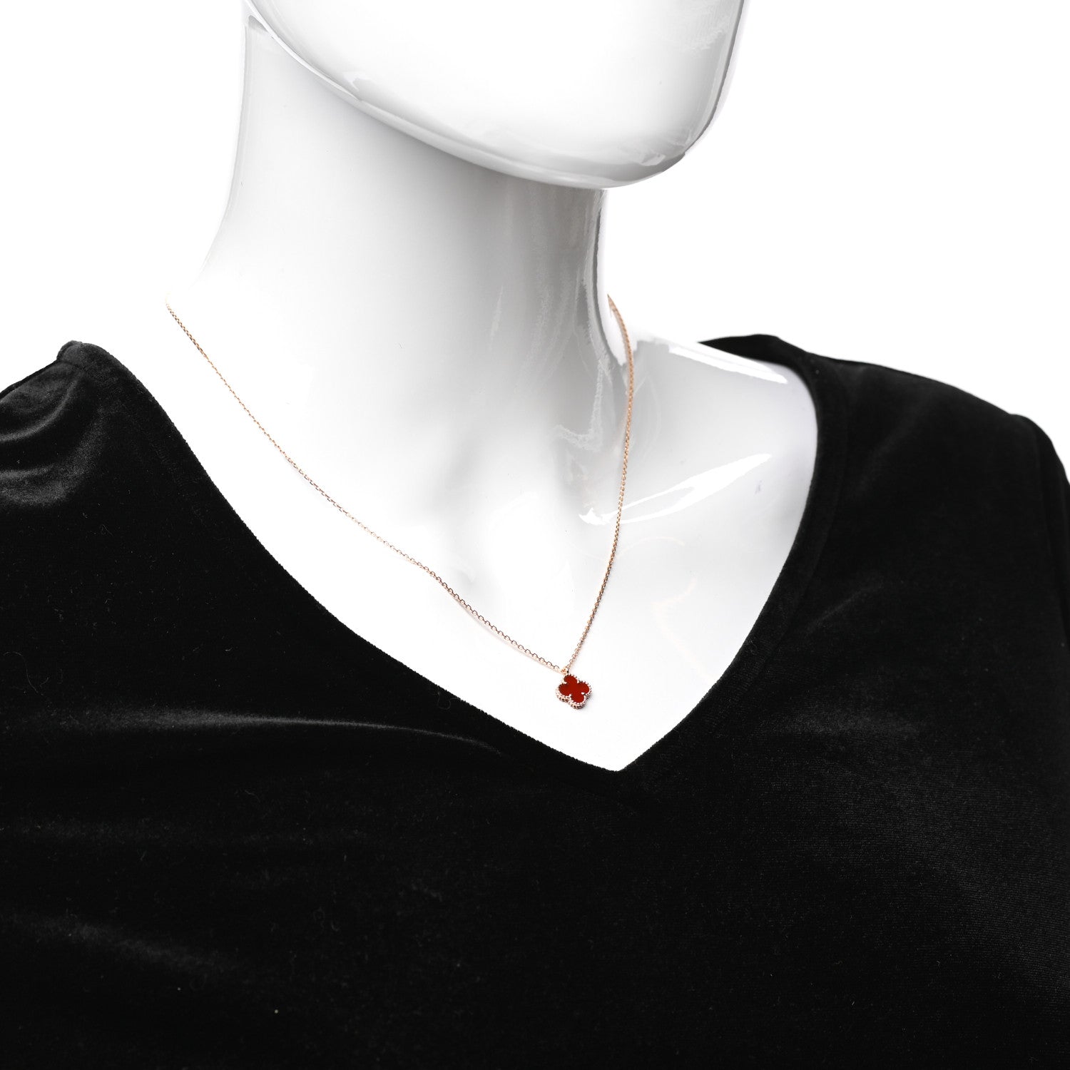 Van Cleef & Arpels 18K Rose Gold Carnelian Sweet Alhambra Pendant Necklace 2 of 7