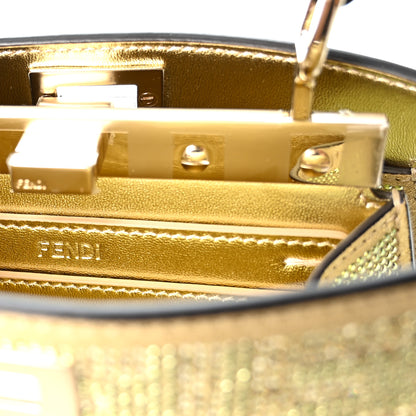 Fendi Iridescent Crystal Vitello Laminato Suede FF Petite Peekaboo I SEE U Satchel Platino 7 of 10