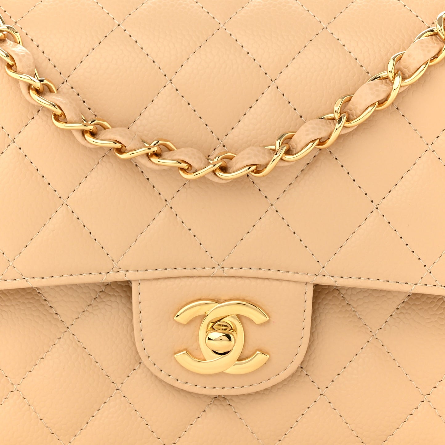 Caviar Quilted Medium Double Flap Beige Clair