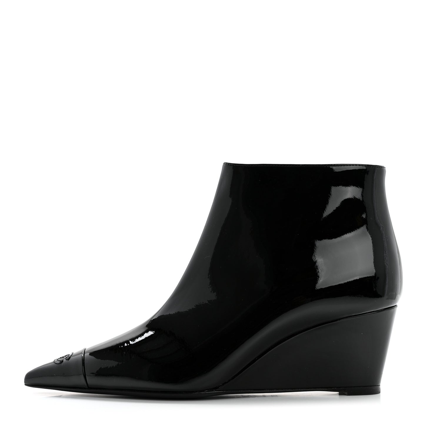 Patent Knit Wedge Ankle Boots 38.5 Black White