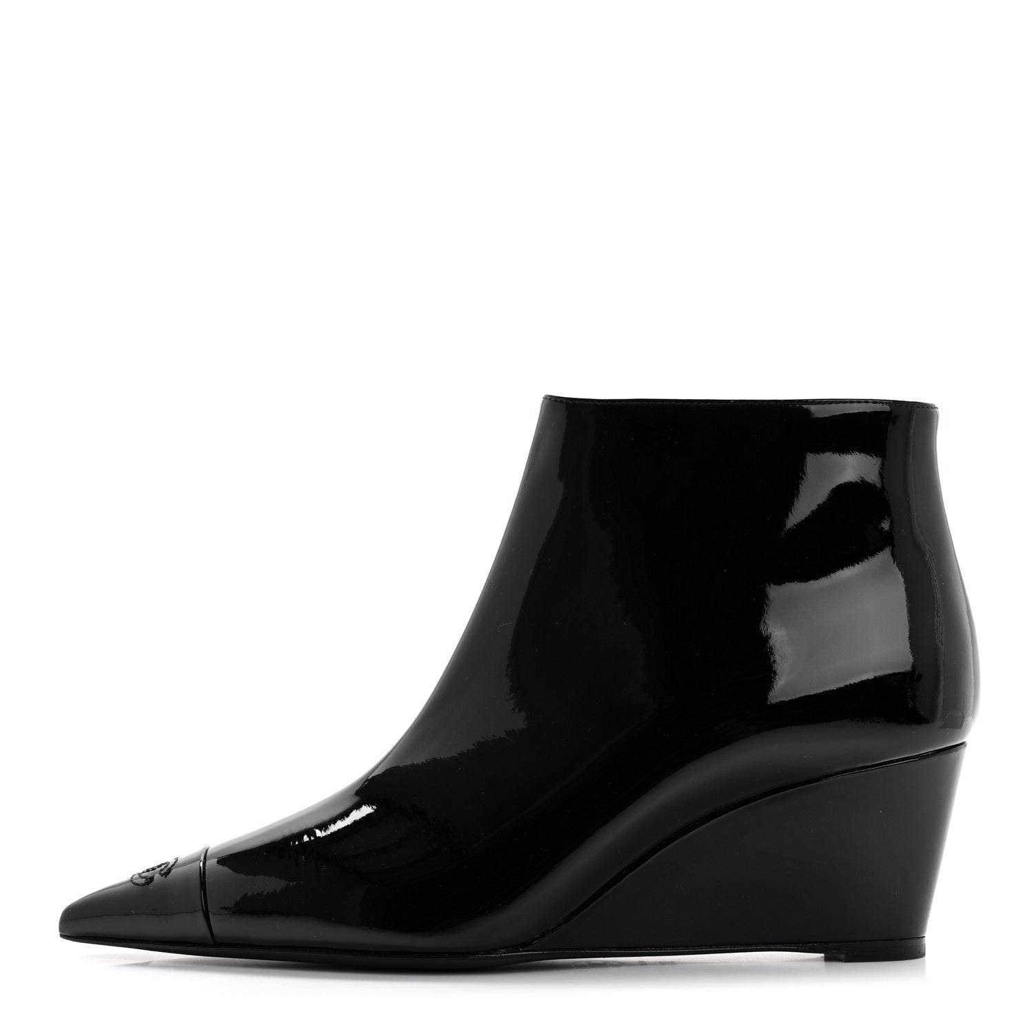 Chanel Patent Knit Wedge Ankle Boots 38.5 Black White 1 of 8