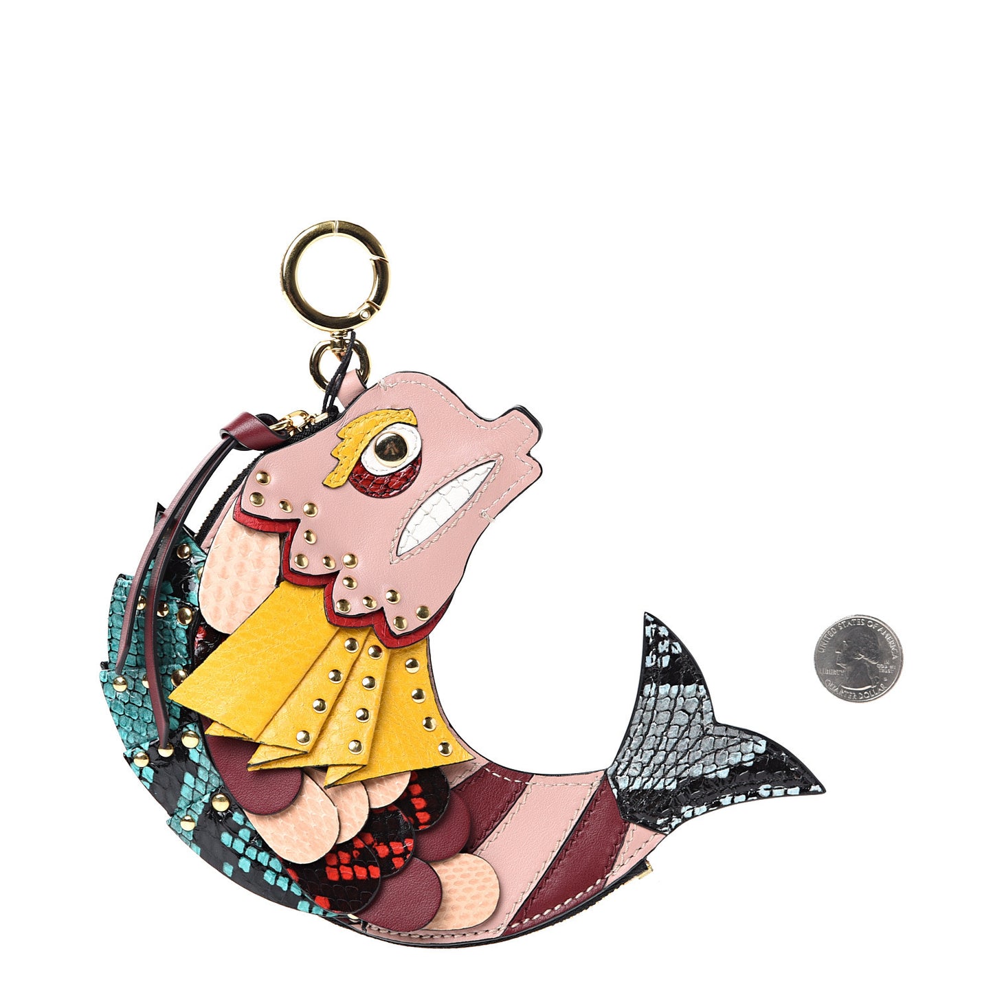 Calfskin Snakeskin Embossed Fish Bag Charm Multicolor