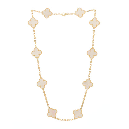 Van Cleef & Arpels 18K Yellow Gold Mother of Pearl 10 Motifs Vintage Alhambra Necklace 3 of 6