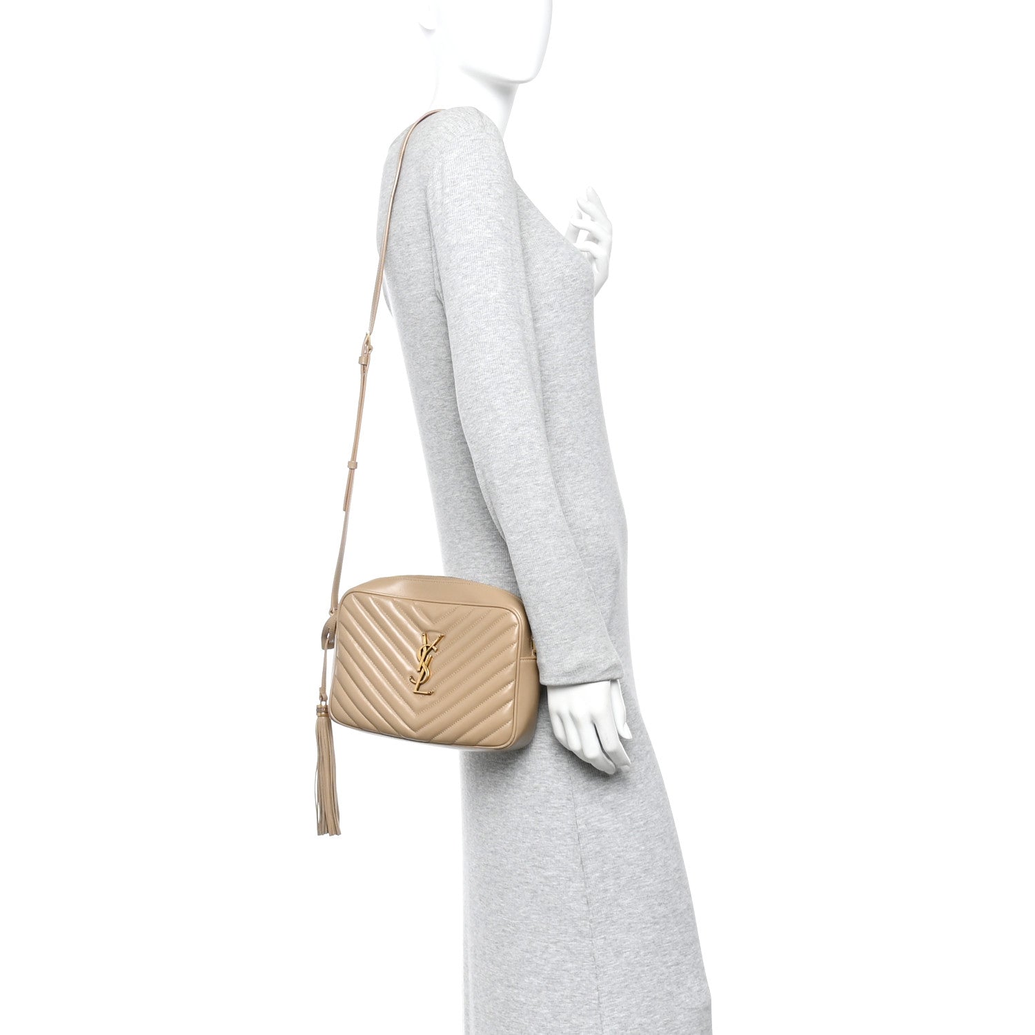 Saint Laurent Calfskin Matelasse Monogram Lou Camera Bag Dark Beige 2 of 16