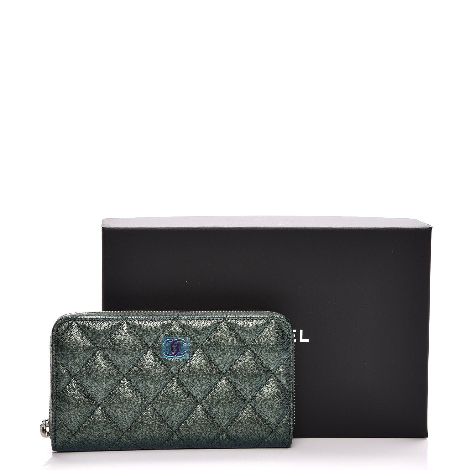 Chanel Iridescent Goatskin Quilted Small Zip Around Wallet Green 9 of 9
