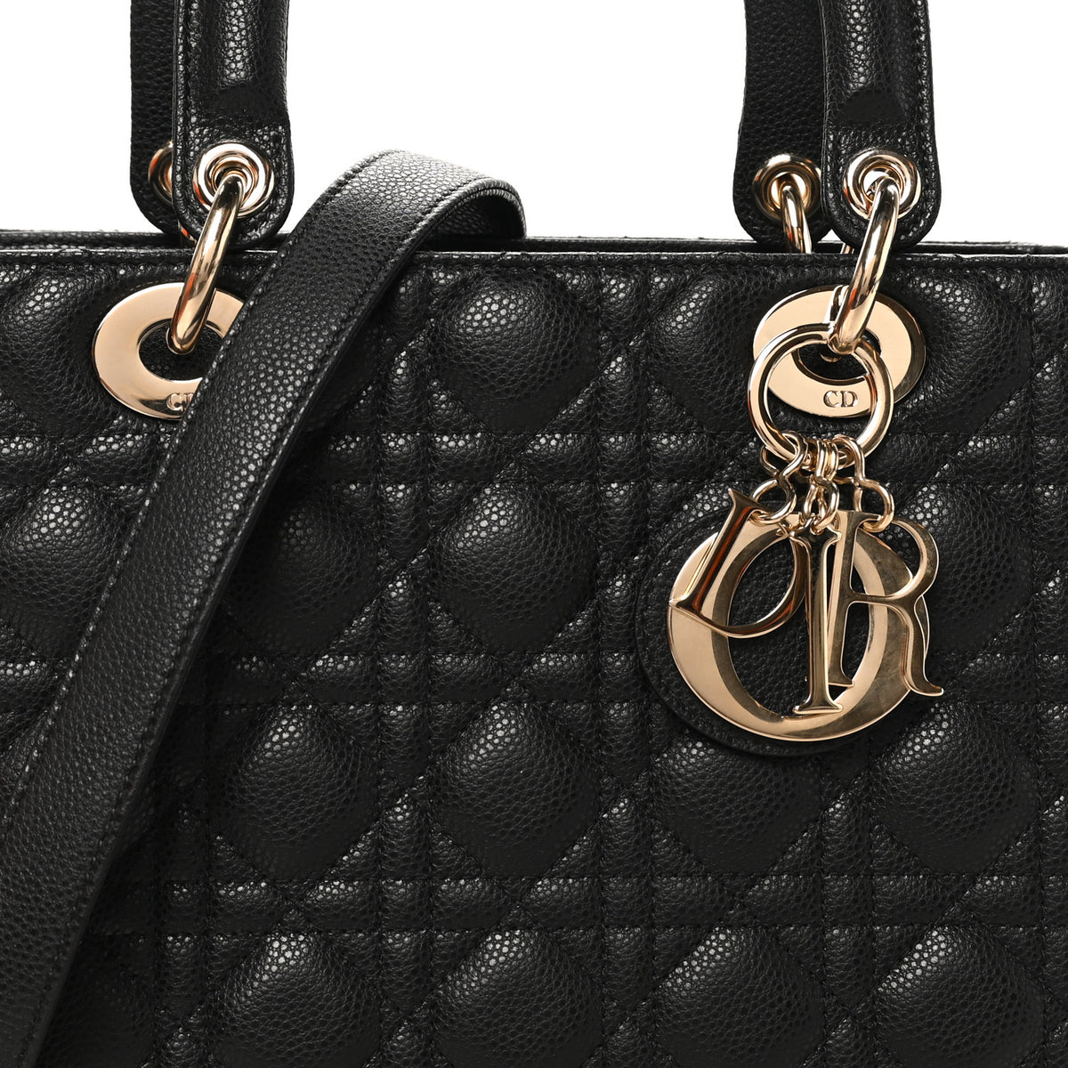 Grained Calfskin Cannage Medium Lady Dior Black