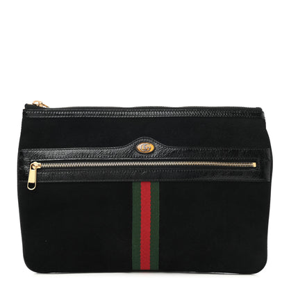 Gucci Suede Patent Large Ophidia Pouch Clutch Black 1 of 7
