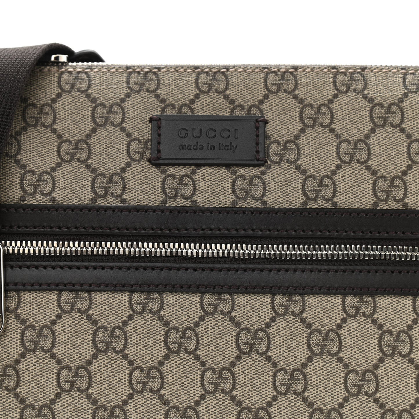 GG Supreme Monogram Selleria Calfskin Small Flat Messenger Bag Beige Ebony Cocoa Marrone Scuro