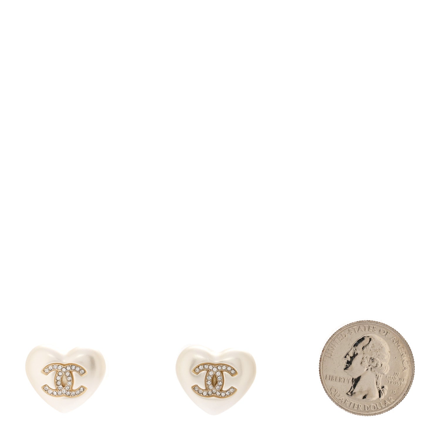 Chanel Pearl Crystal CC Heart Earrings Gold 2 of 5