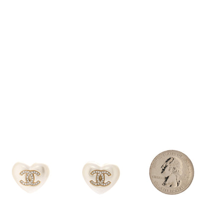 Chanel Pearl Crystal CC Heart Earrings Gold 2 of 5