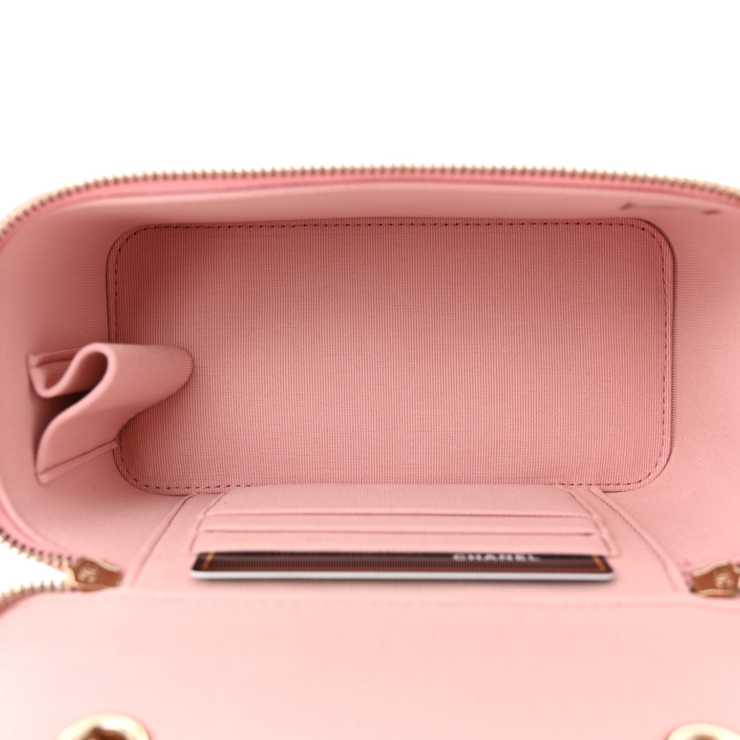 Caviar Quilted Small Vanity Case With Chain Pink