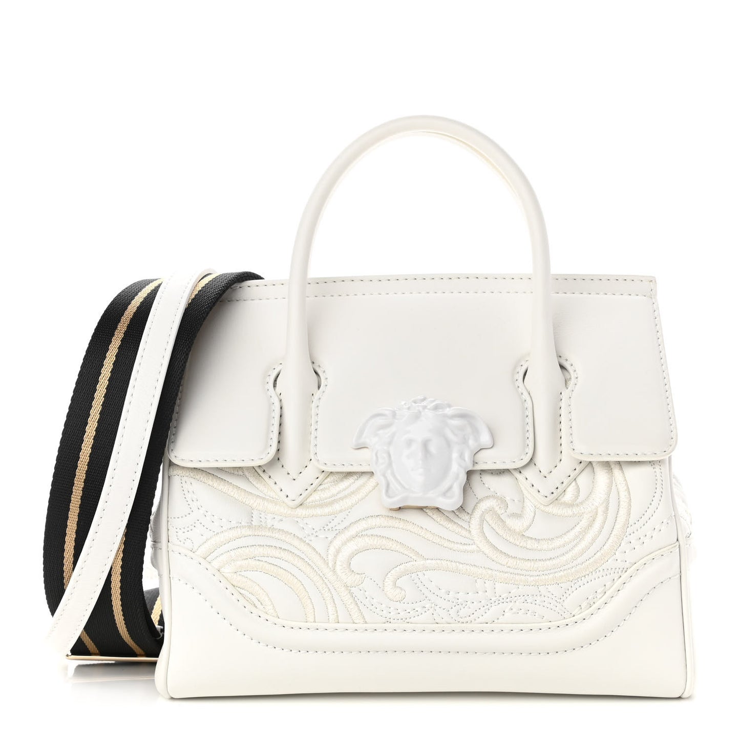 Calfskin Embroidered Medium Baroque Palazzo Empire Bag White