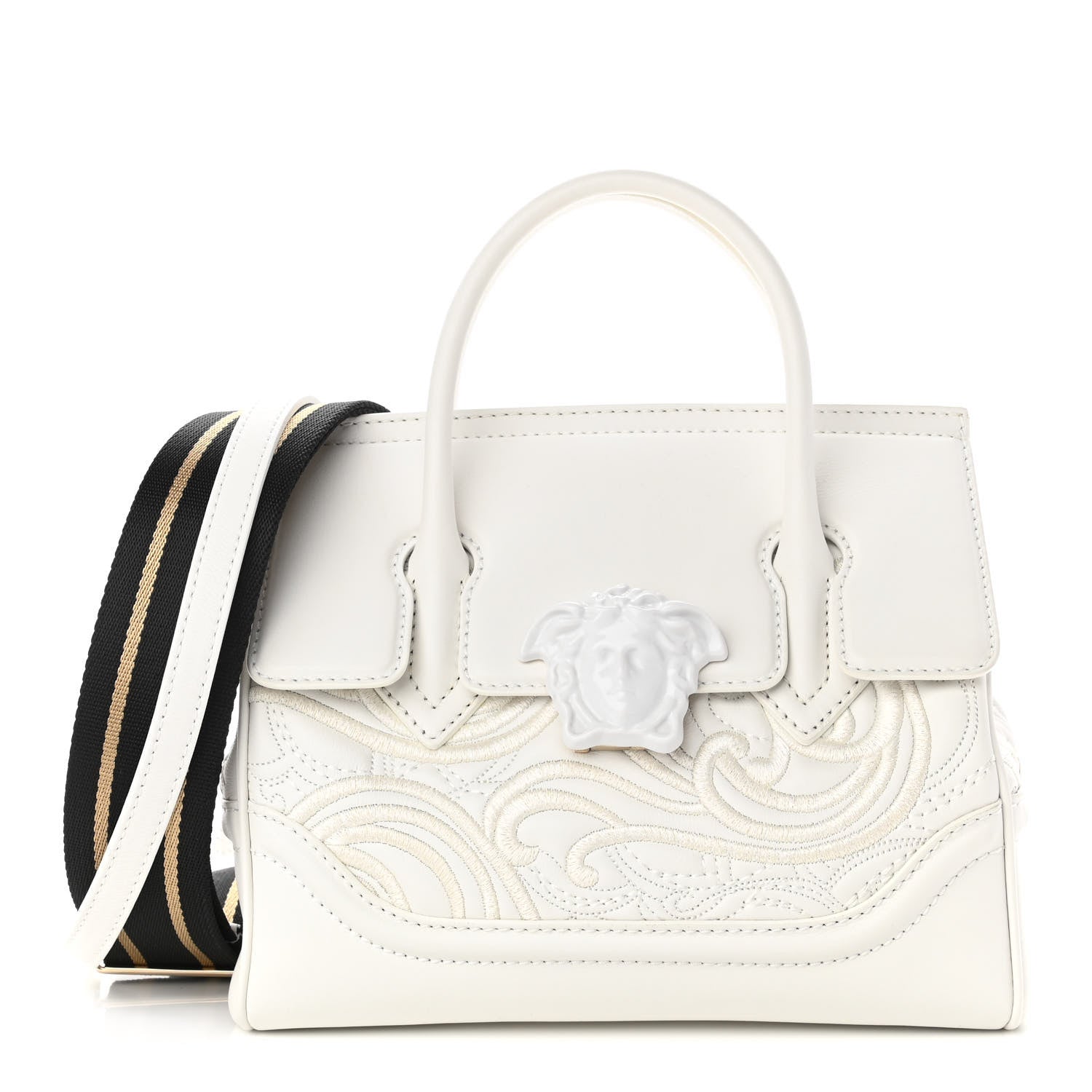 Versace Calfskin Embroidered Medium Baroque Palazzo Empire Bag White 1 of 10