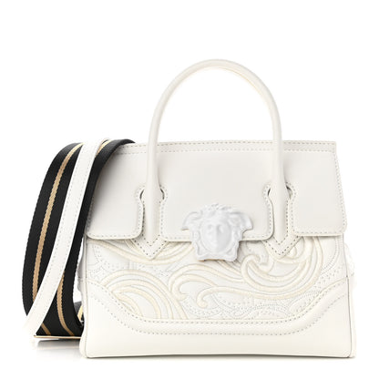 Versace Calfskin Embroidered Medium Baroque Palazzo Empire Bag White 1 of 10