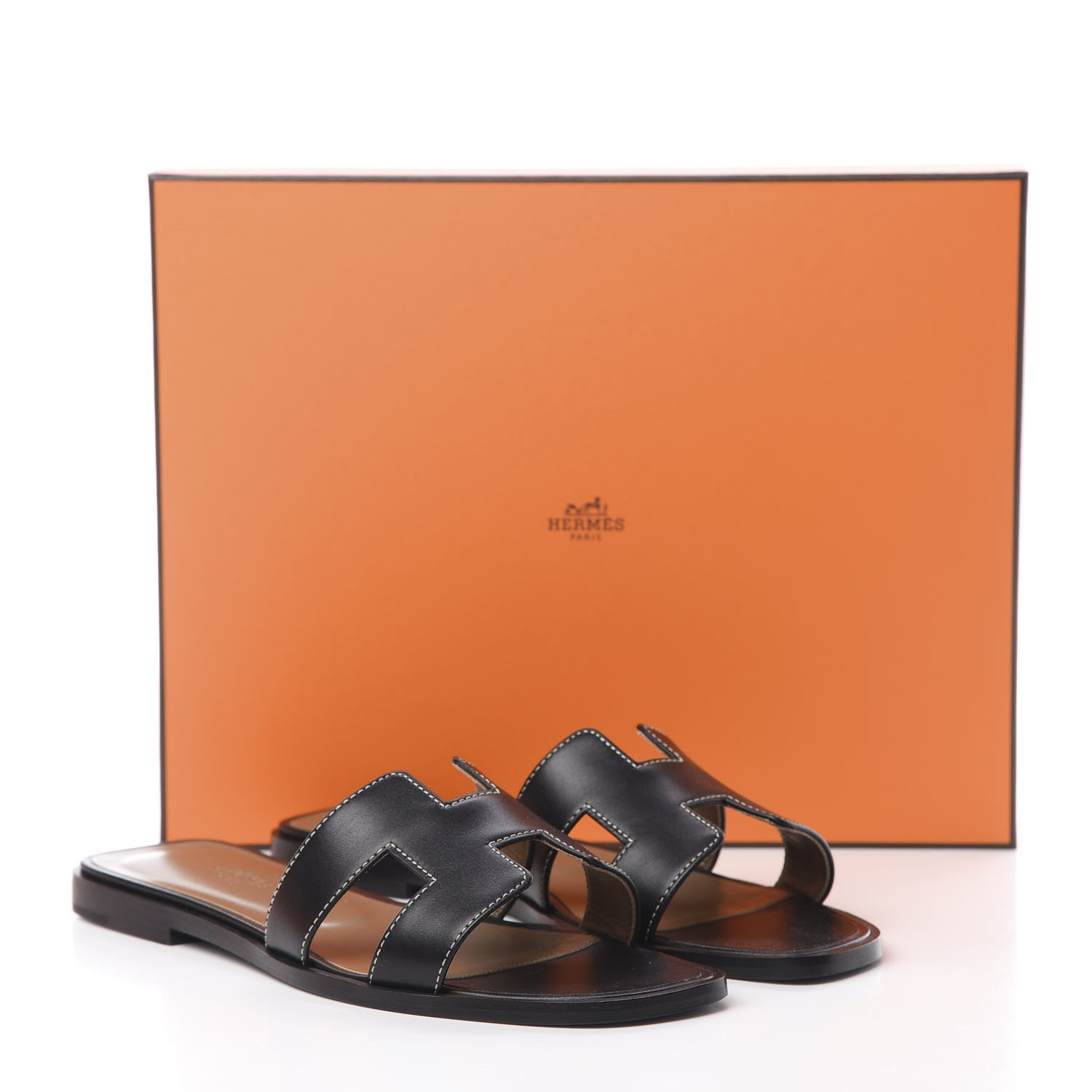 Hermes Box Calfskin Oran Sandals 37 Black 12 of 12