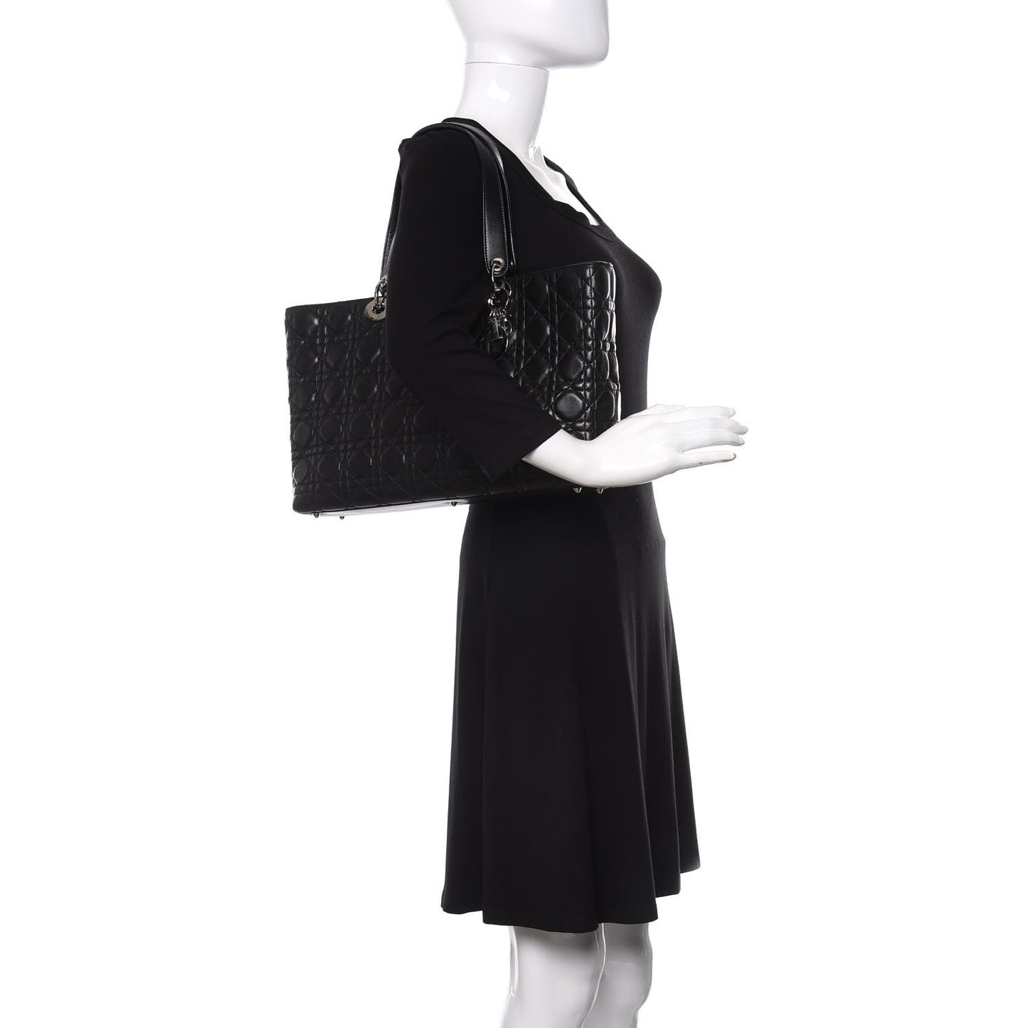 Lambskin Cannage Large Lady Dior Shopper Tote Black