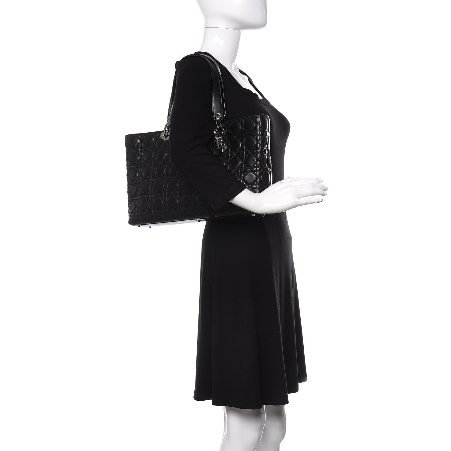 Christian Dior Lambskin Cannage Large Lady Dior Shopper Tote Black 2 of 10