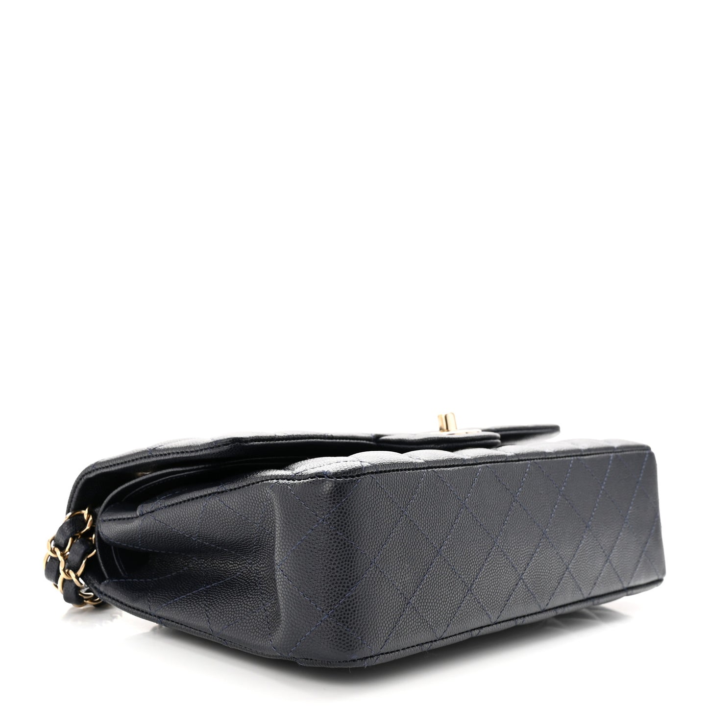 Caviar Quilted Medium Double Flap Dark Blue