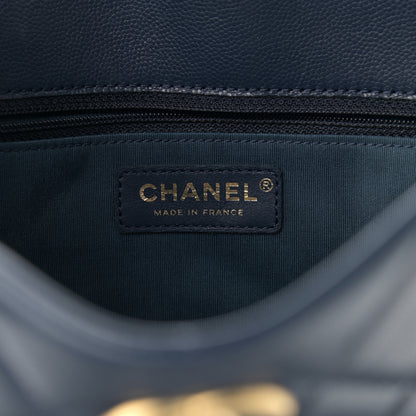 Chanel Caviar Quilted Sweet Vertical Shopping Tote Navy 6 of 11