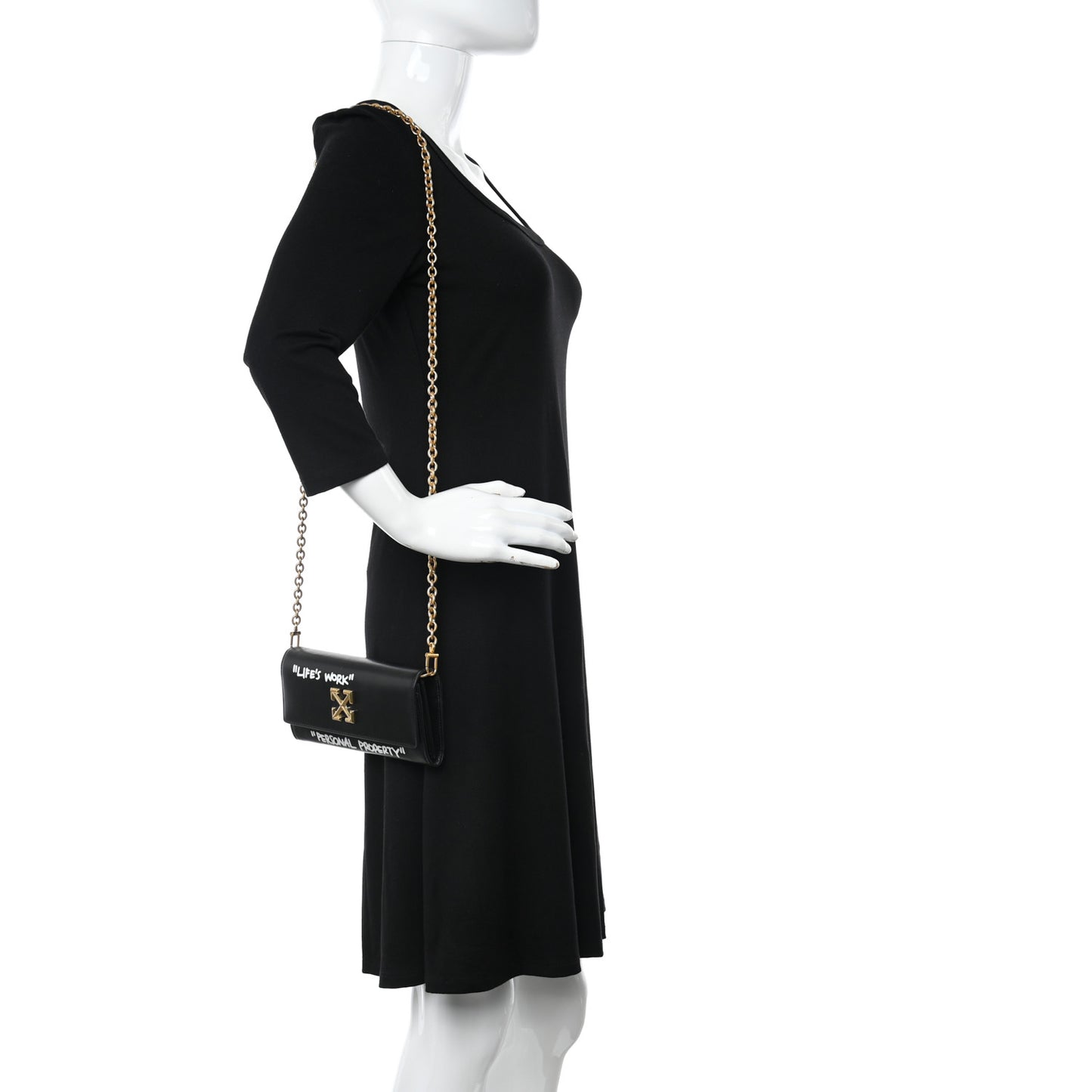 Calfskin Jitney Logo Flap Wallet On Chain Black