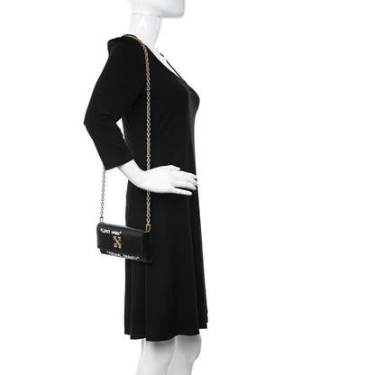 Off-White Calfskin Jitney Logo Flap Wallet On Chain Black 2 of 8