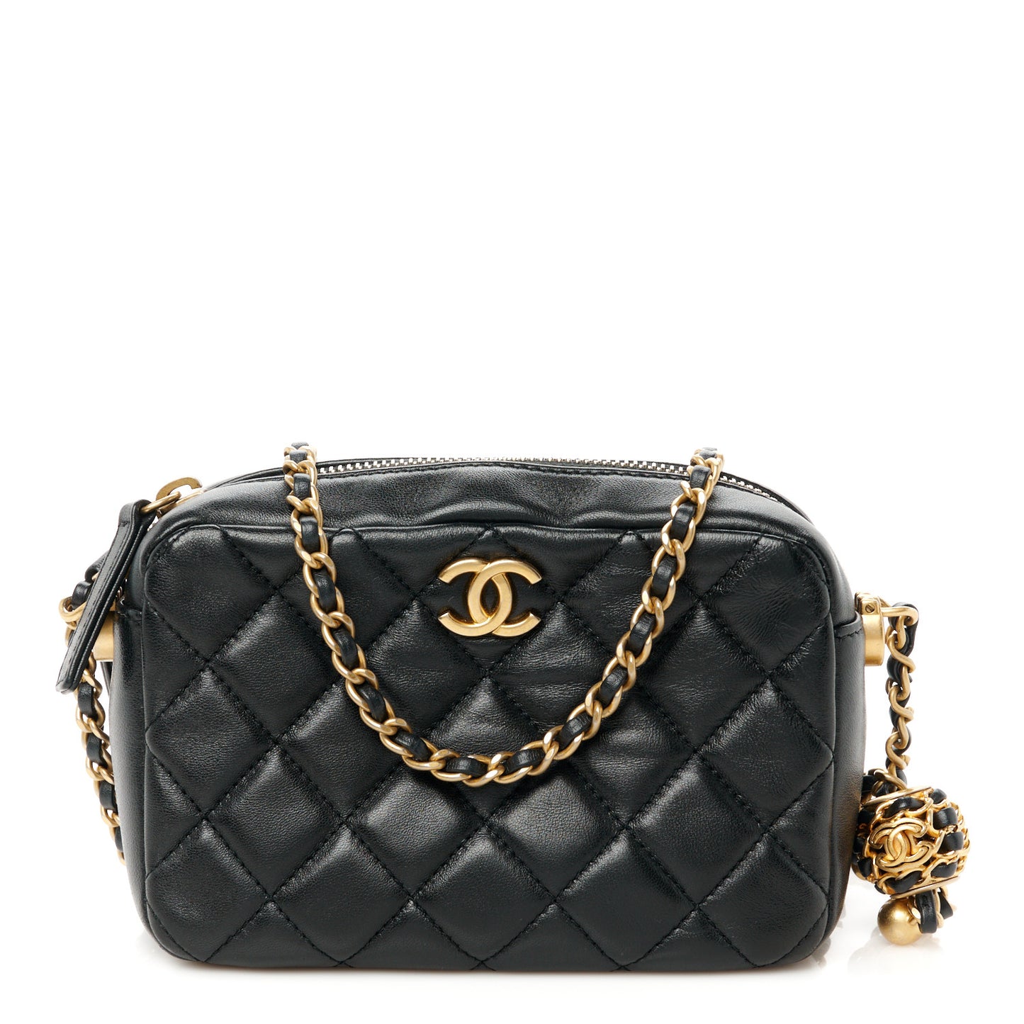 Lambskin Quilted CC Pearl Crush Camera Case Black