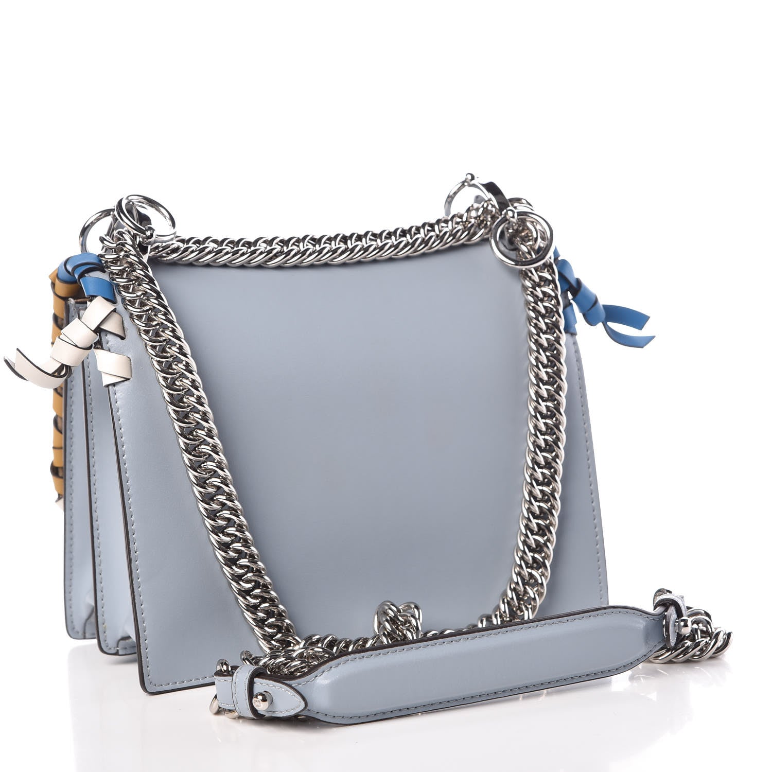 Fendi Vitello Liberty Whipstitch Bow Small Kan I Shoulder Bag Azzurro Polvere Multicolor 3 of 9