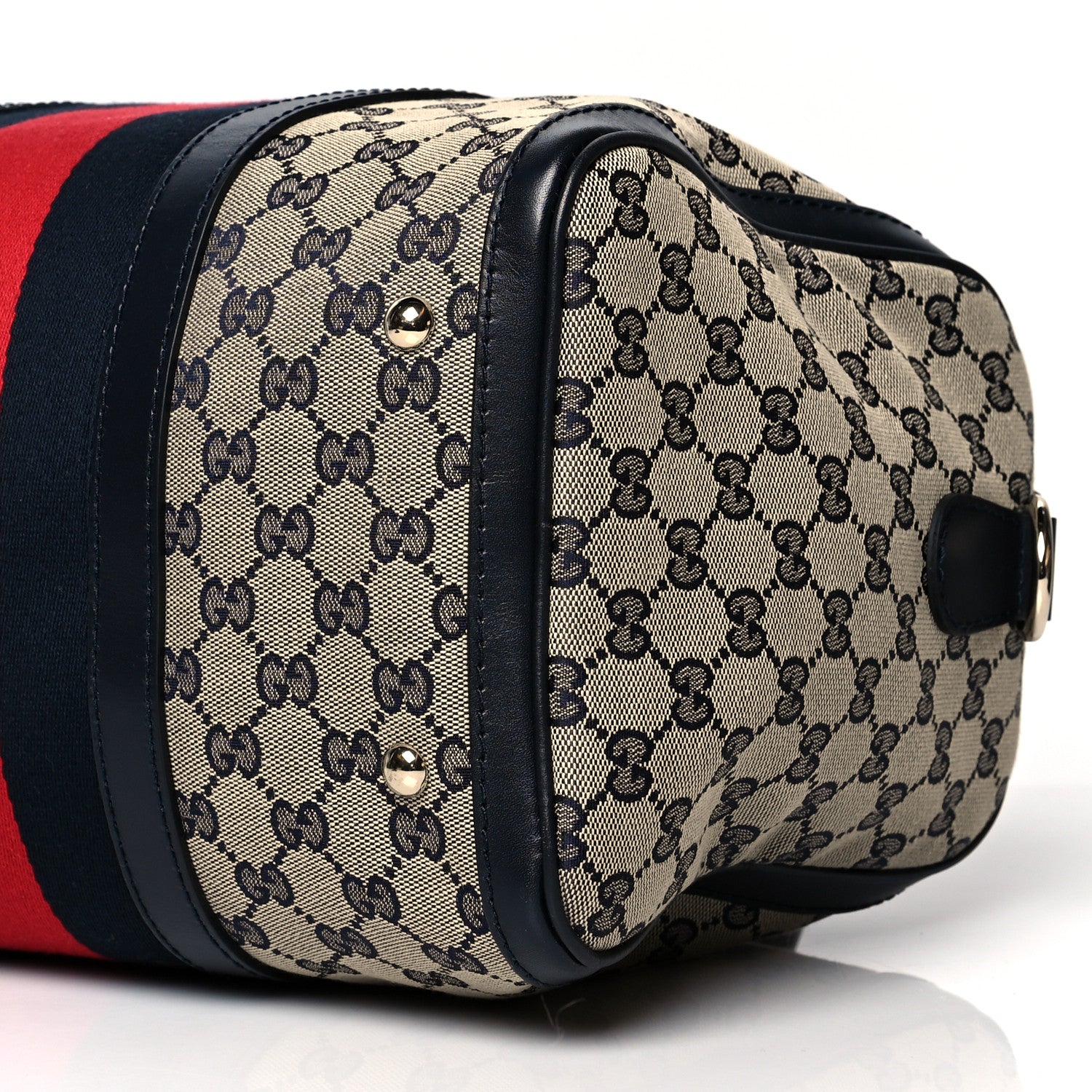 Gucci Monogram Selleria Calfskin Vintage Web Medium Boston Beige Blue 11 of 11