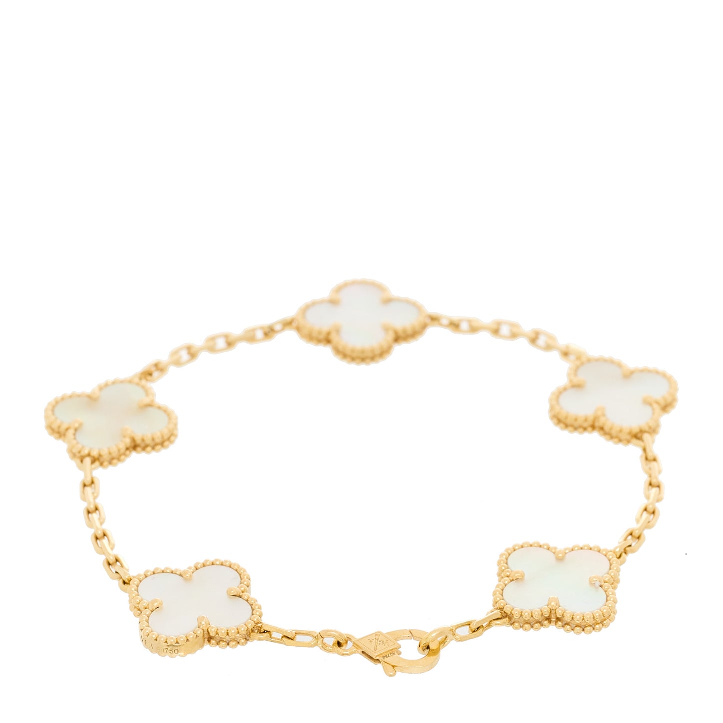 18K Yellow Gold Mother of Pearl 5 Motifs Vintage Alhambra Bracelet