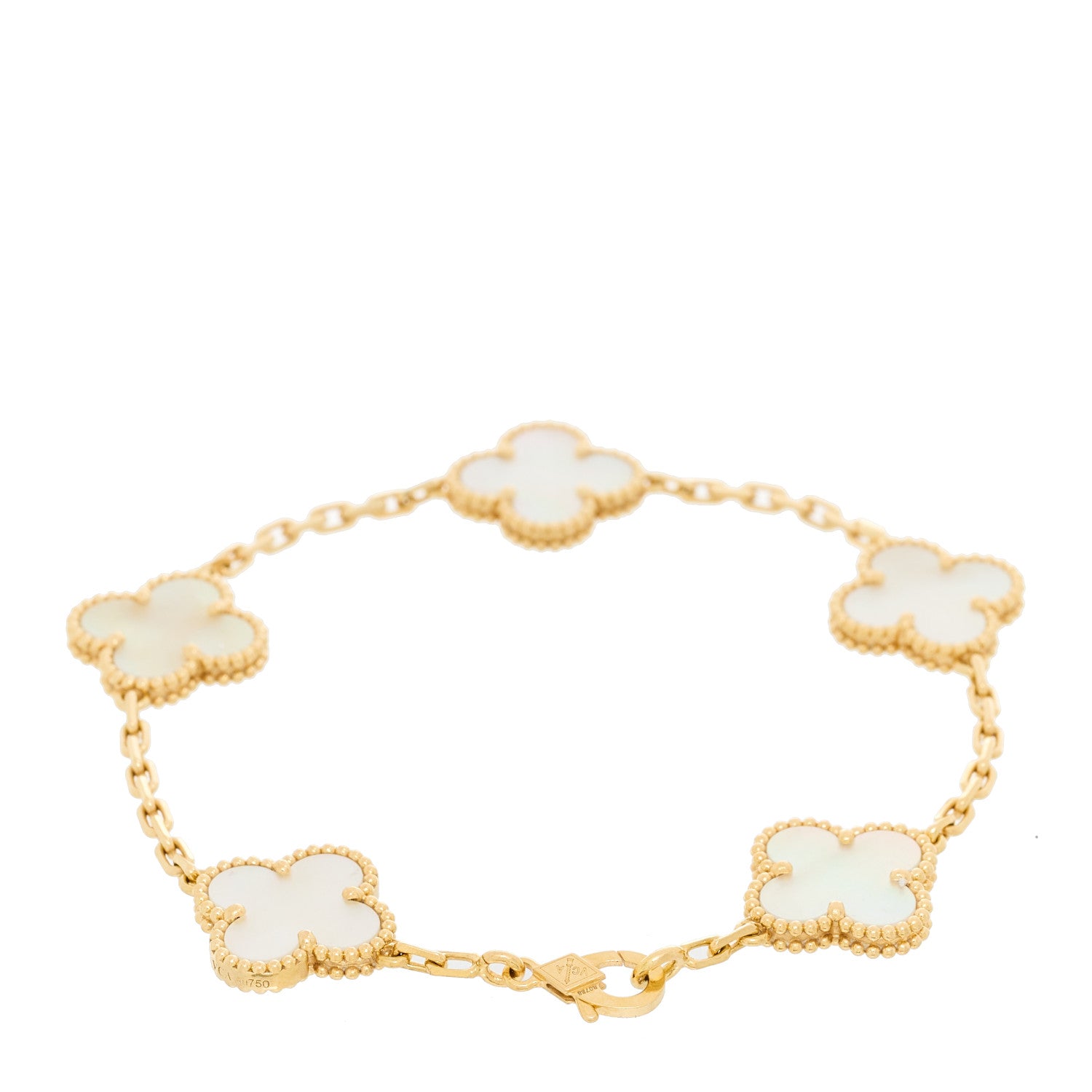 Van Cleef & Arpels 18K Yellow Gold Mother of Pearl 5 Motifs Vintage Alhambra Bracelet 2 of 3